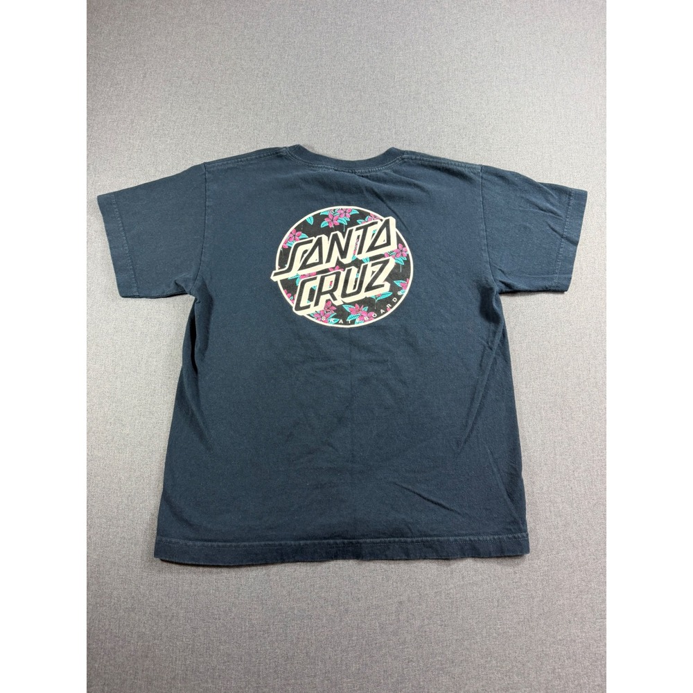 Santa Cruz Skateboards Youth Medium Black Floral Dot Logo T-Shirt Short Sleeve